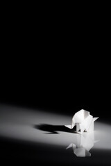 Beautiful back light scene of colored origami elephants isolated on black background