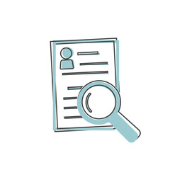 Vector document icon and magnifier. Document verification symbol on white isolated background.