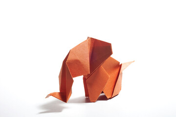 Origami elephants isolated on white background