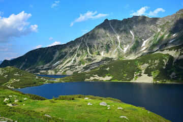 Fototapeta na wymiar The beautiful lakes Wielki Staw and Przedni Staw in the High Tatras, Poland.