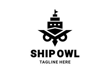 Fototapeta premium Vector logo Design Combination Ship And Face Owl