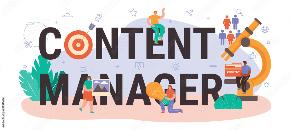 Poster content manager typographic header. idea of digital strategy