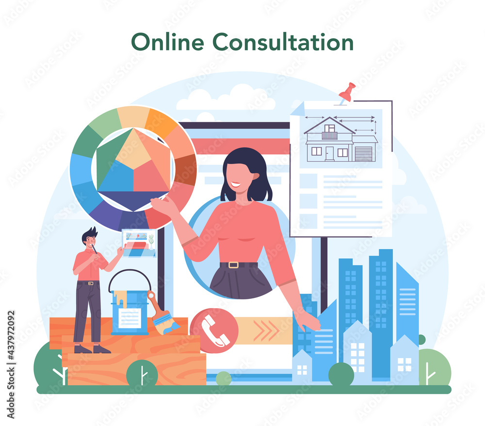 Aufkleber architecture online service or platform. idea of building project