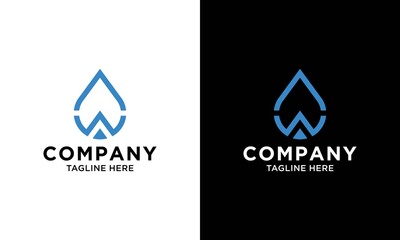 Letter w logo with water line art design template, water drop logo on a black and white background.