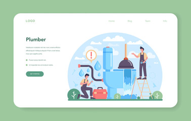 Plumber web banner or landing page. Plumbing service, professional repair