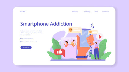 Addiction concept. Smartphone addiction concept illustration. Young couple