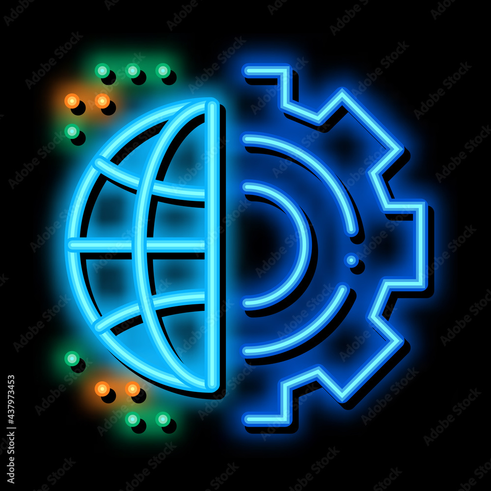 Poster automated internet settings neon light sign vector. glowing bright icon automated internet settings 