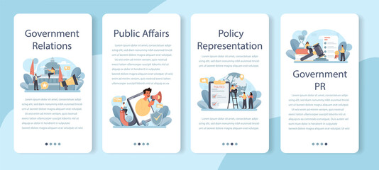 Government PR mobile application banner set. Political party