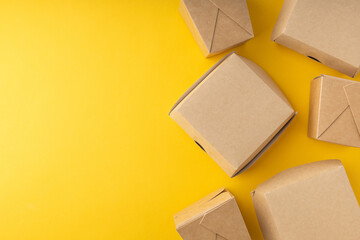 Plastic boxes for food delivery on bright background