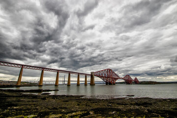 The Forth Bridges crossing the Firth of Forth at Queensferry, Edinburgh, Scotland