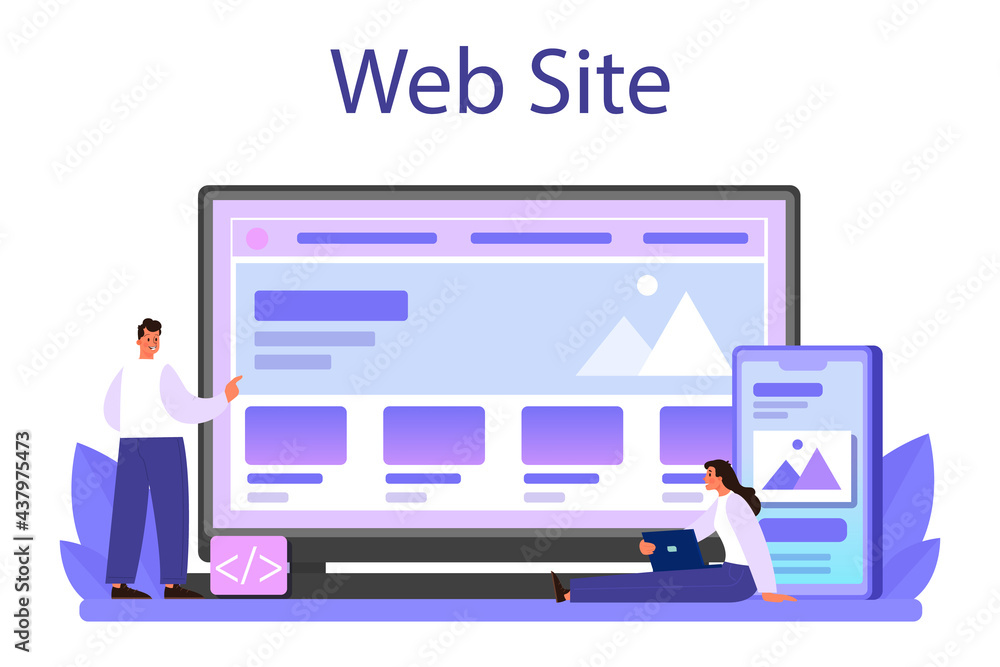Poster responsive web design online service or platform. adaptive content