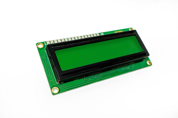Side view onto single liquid crystal display (LCD) on white background