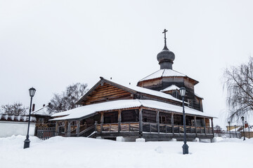 Wooden Trinity Church in St. John the Baptist Monastery in village of Sviyazhsk, near Kazan, Russia. Temple was built on models of Old Russian architecture