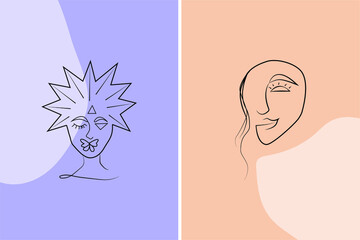 Abstract  hand drawn line drawing minimal woman portrait and body Vector illustration Contemporary portrait