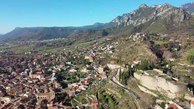 Top view of the city of Berga on the slopes of the Pyrenees mountains. Catalonia. Spain