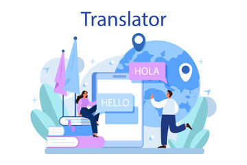 Translator concept. Linguist translating document, books and speach. - obrazy, fototapety, plakaty