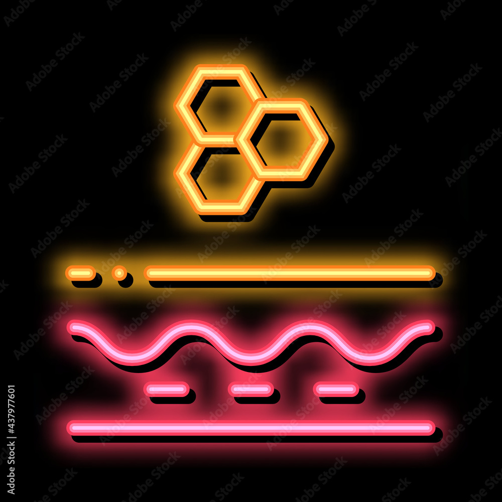 Poster particle structure of cream neon light sign vector. glowing bright icon particle structure of cream 