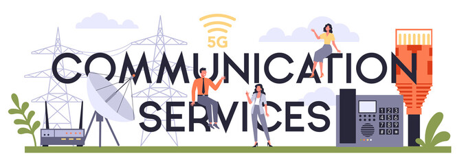 Communication services typographic header. Internet sector of the economy