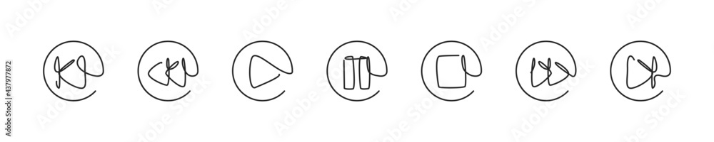Poster one line media button set, linear play pause stop and forward icon collection vector illustration.