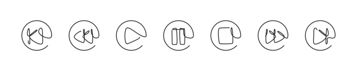 One line media button set, linear play pause stop and forward icon collection vector illustration.