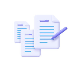 Creative writing and storytelling, brief, contract terms and conditions, document paper, assignment concept. 3d vector illustration. © Анна Тощева