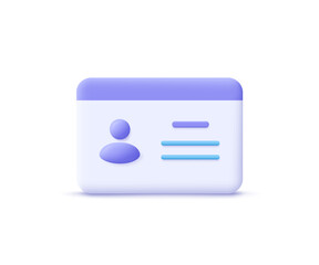 Driver license, id card, plastic card, badge icon. 3d vector illustration.