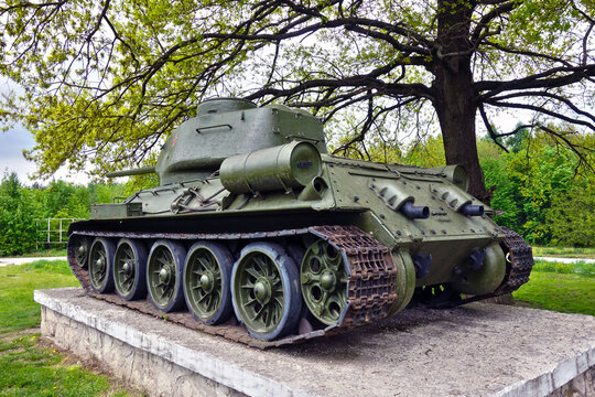 Legendary tank T-34, heavy military equipment