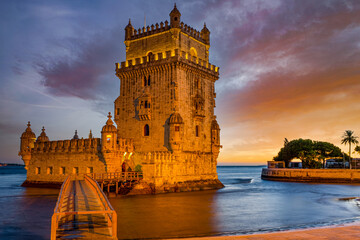 Belem Tower in Lisbon, Portugal, Belem Tower or Tower of St Vincent on the bank of the Tagus River...