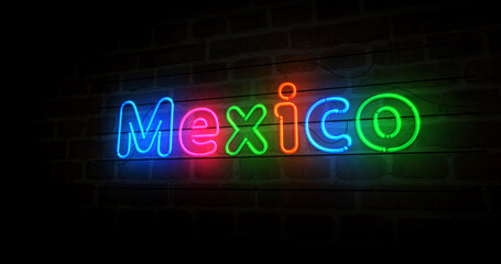 Mexico city symbol neon light 3d illustration