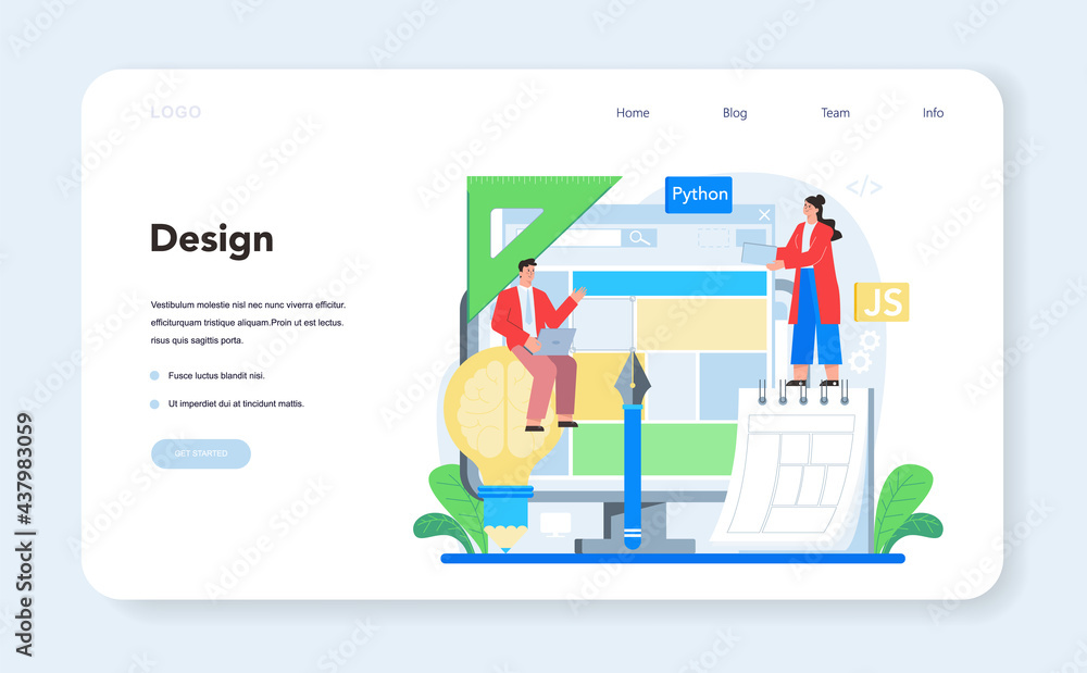Poster web development web banner or landing page. website optimization