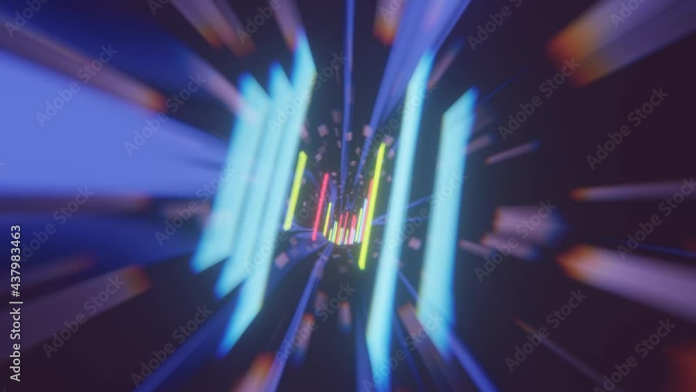 Poster wormhole through time and space, warp through science fiction. flying through abstract data tunnel. 