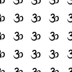 Seamless pattern with spiritual yoga symbol of OM (AUM) on white background. For textile, wrapping, cover. Vector illustration.