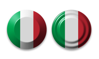 Italy flag round 3D web button set isolated on white background, ui click icons for website or video app, different styles	