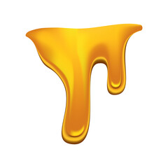 Honey dripping on white background. Golden flow syrup, caramel flowing or liquid melt template. Colorful delicious honey drops