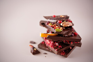 Handmade dark chocolate with berries and nuts