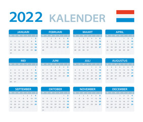 2022 Calendar - vector template graphic illustration - Netherlands version. 