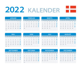 2022 Calendar - vector template graphic illustration - Denmark version.