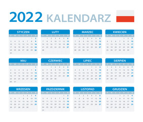 2022 Calendar - vector template graphic illustration - Poland version. 