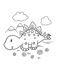 Stickers pour porte Dessin animé Mignon Dinosaure Stegosaurus Coloriage Illustration Vectorielle Art