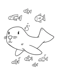 Gardinen Cute Ocean Sea Seal Summer Coloring Book Page Vector Illustration Art © Blue Foliage