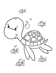 Velvet curtains Cartoon draw Cute Sea Turtle Coloring book Page Vector illustration Art