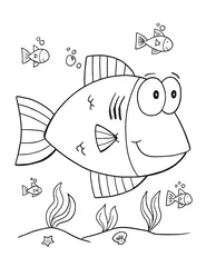 Peel and stick wall murals Cartoon draw Cute Fish Coloring book Page Vector Illustration Art