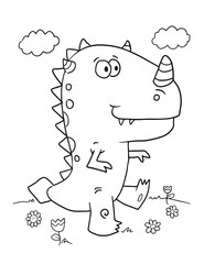 Cute Dinosaur Coloring Page Vector Illustration Art