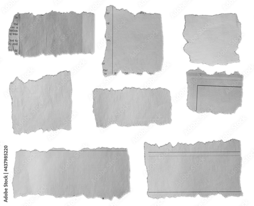 Poster eight torn pieces of paper isolated on white background