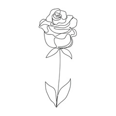 Simple image of a rose isolated on white background. Flower silhouette. Sketch. Minimal style. For print, wall decor, textile. Vector illustration.
