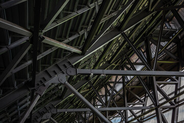 metal construction of the roof of the industrial area