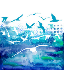Abstraction of sea and seagulls. sea background . Vector illustration