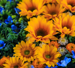 Flower Arrangement of Sunflowers and Delphiniums
