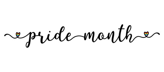 Handwritten PRIDE MONTH as banner or logo. Lettering for postcard, invitation, poster, icon, label.