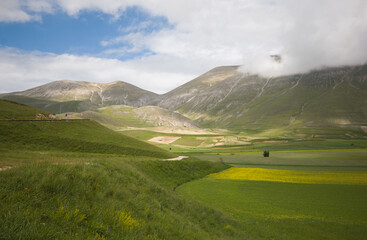 Fototapeta premium Panoramic view of Pian Grande during spring season in Umbria